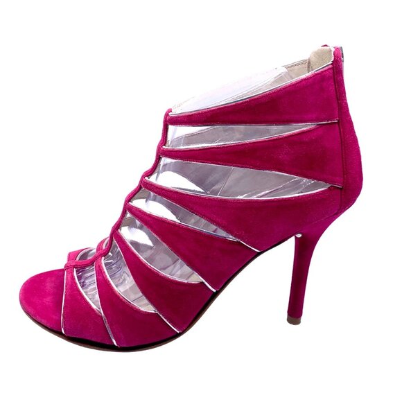 Michael Kors Mavis Suede Gladiator Fuchsia Strappy Heeled Sandals 9 Zip Back - Picture 4 of 10
